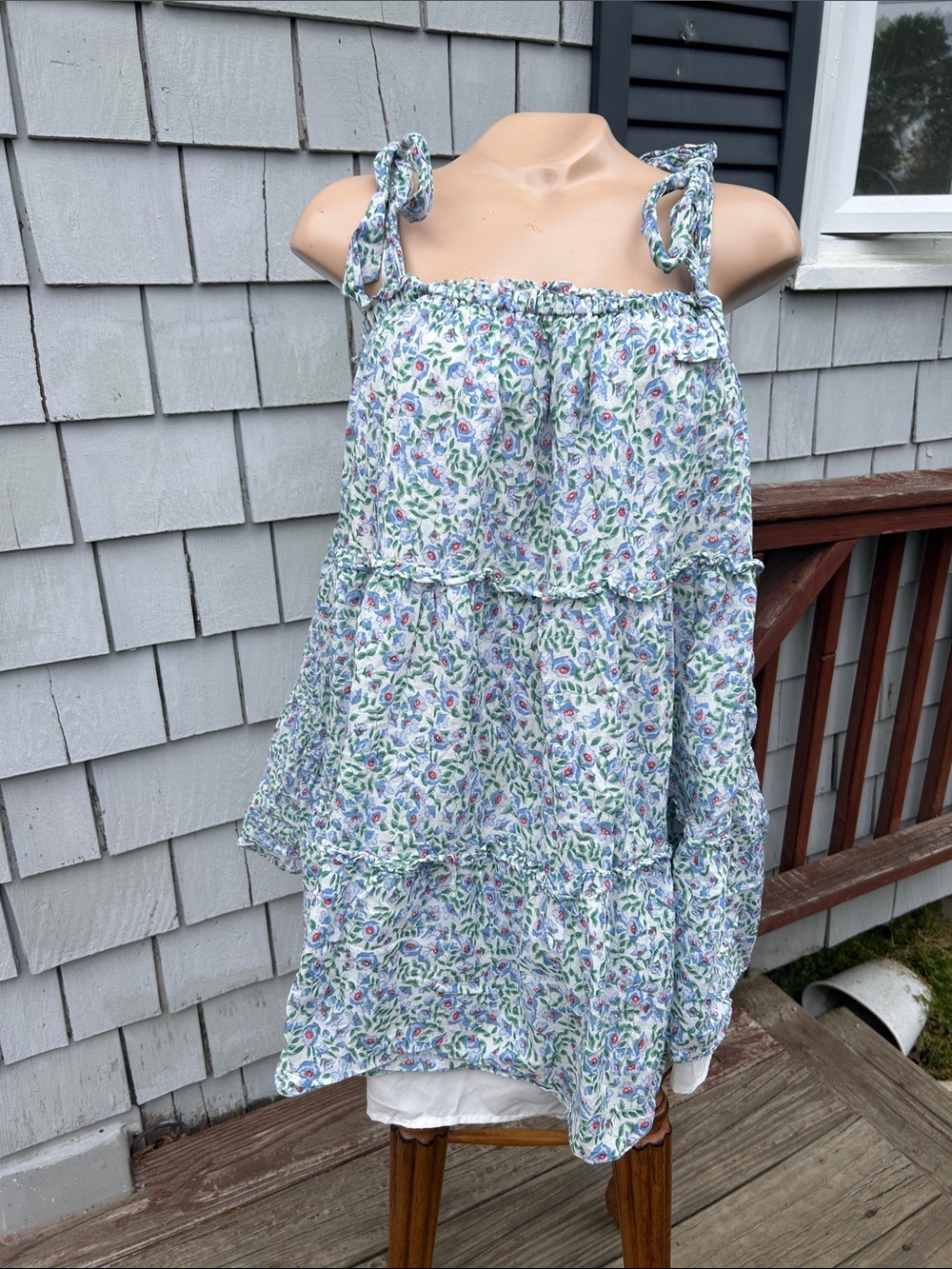 Idem Ditto Medium Lightweight Floral Tie-Shoulder Tiered Sundress - White Base